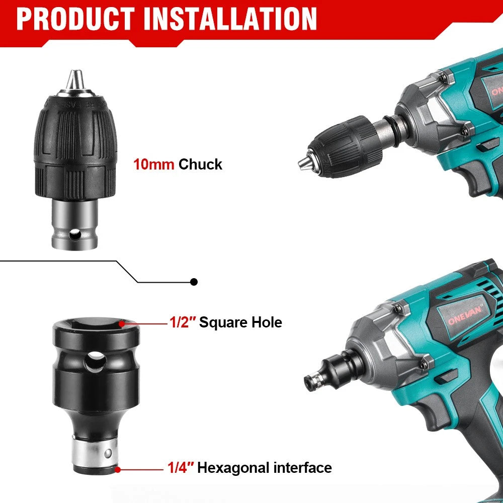 2000NM Cordless Impact Wrench Electric Brushless Rattle Gun w/2 Battery+Case Set