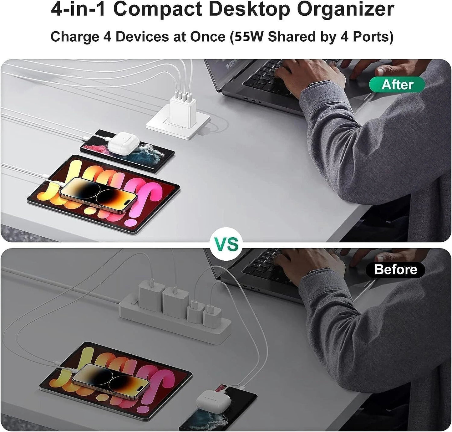 55W 4 Port USB-C PD Type-C Fast Charging Wall Plug USB C Charger Power Adapter