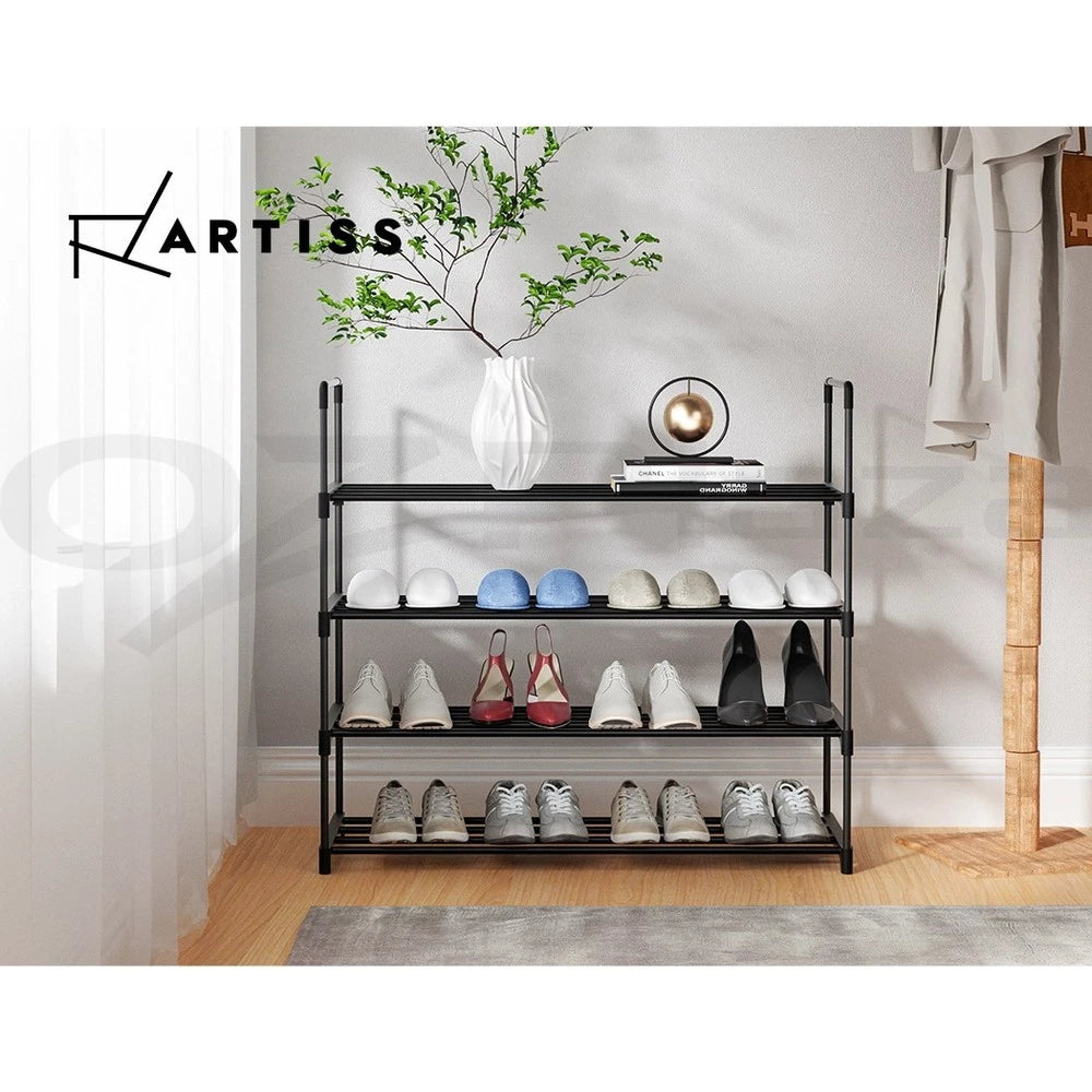 Artiss Shoe Rack Storage Cabinet Stackable Shelves Stand 4 Tiers 16 Pairs Black