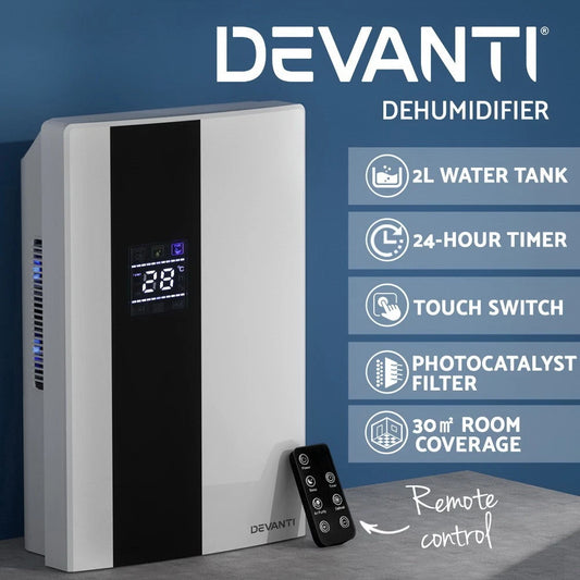 Devanti 2000ml Portable Dehumidifier Air Dryer Purifier Home Moisture Absorber