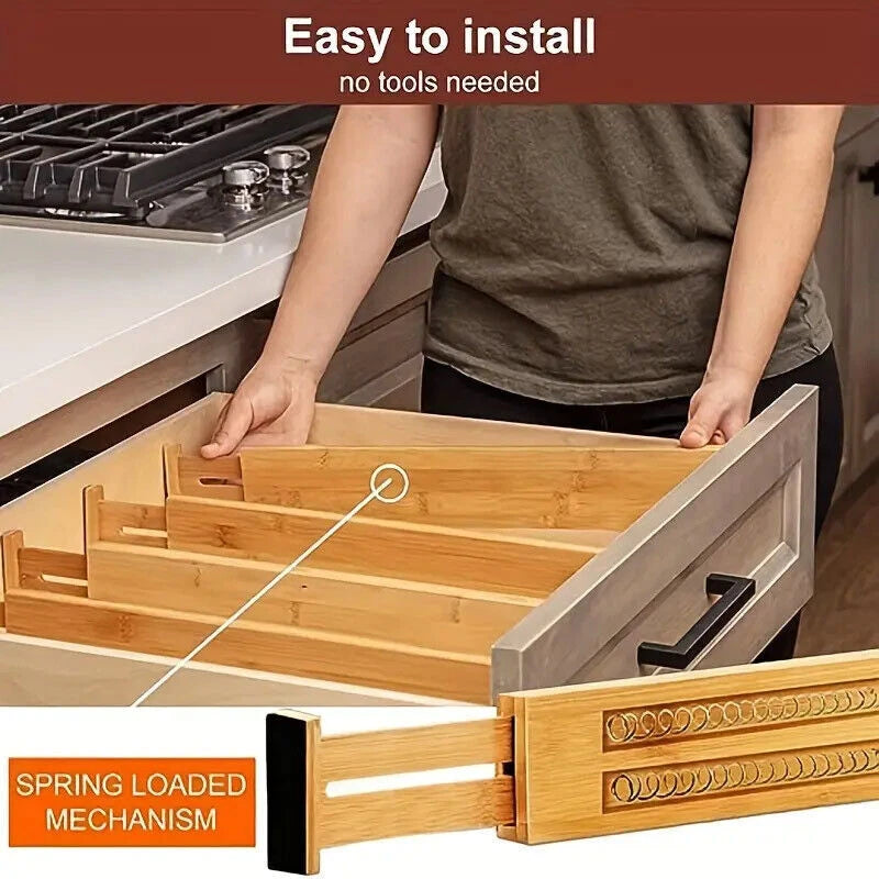 Expandable Drawer Divider PartitionStorage Organizer Clapboard Bamboo Adjustable