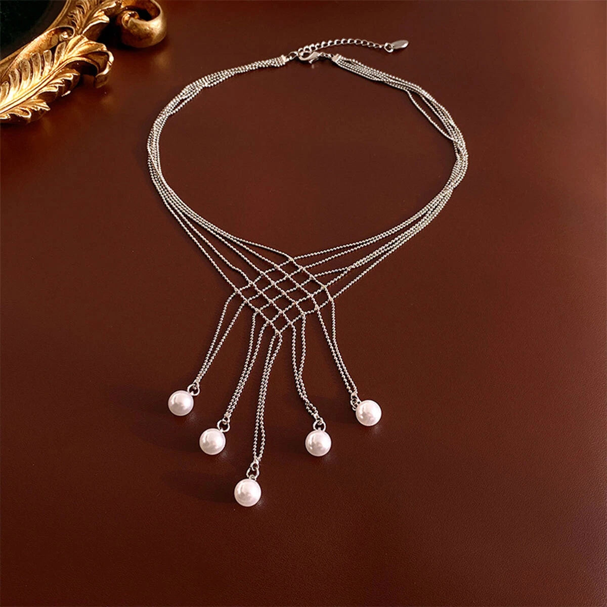 Hollow Imitation Pearl Fringe Multi Layer Necklace Fashion Jewellery for Women