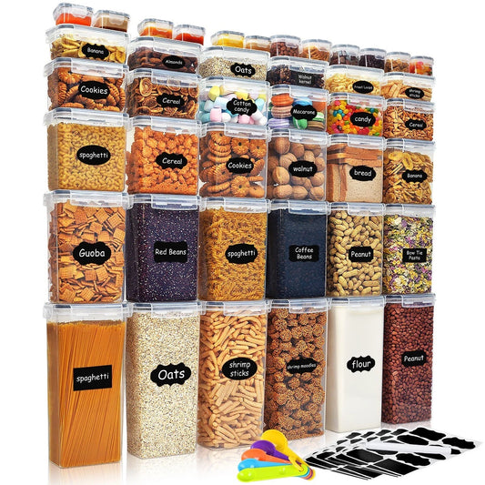 16/30/42 Pcs Airtight Food Storage Containers Kitchen Dry Food Pantry Organizer