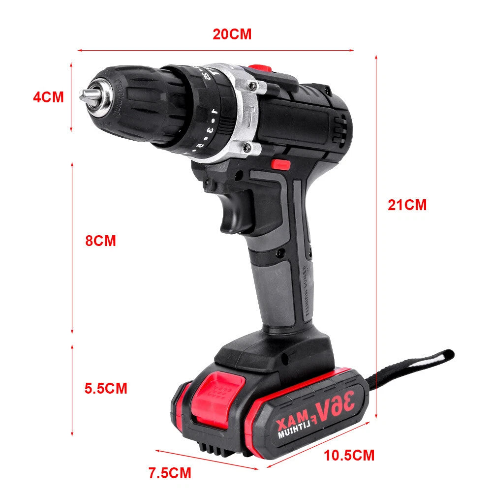 36V CORDLESS DRILL HEAVY DUTY IMPACT DRIVER KIT BRUSHLESS HAMMER +2 BATTERY KIT