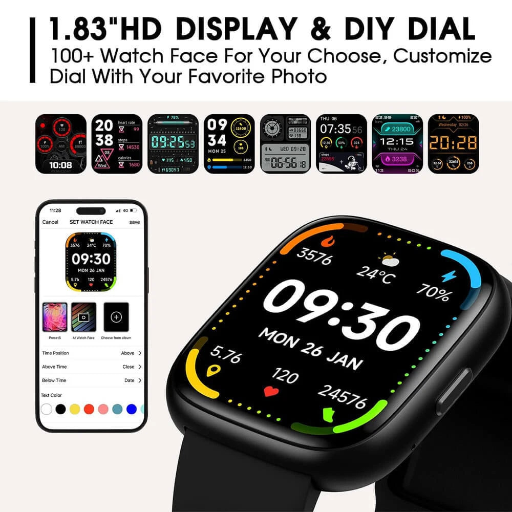 Vibeat Smart Watch for Men Women 1.83" Alexa Built-in Waterproof IP68 Smartwatch