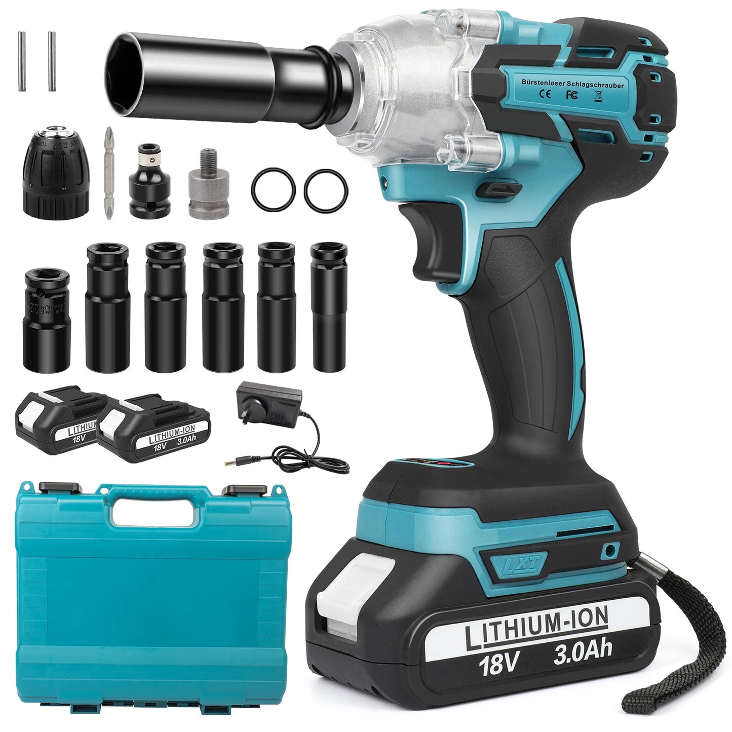 1/2" Electric Wrench Cordless Brushless Impact Rattle Gun Drill Kit + 2x Battery