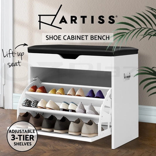 Artiss Shoe Rack Storage Cabinet Bench Organiser Storage Cupboard 3-tier White