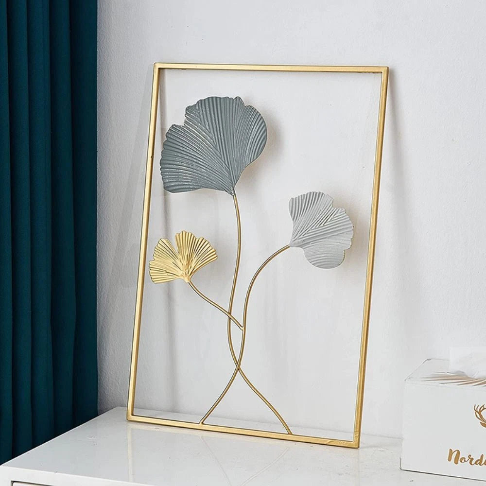 Large Metal Wall Art Ginkgo Leaf Framed Hanging Home Decor Flower Sculpture