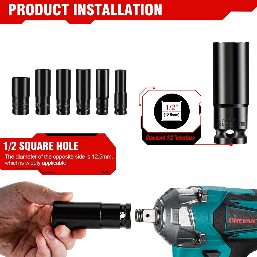 2000NM Cordless Impact Wrench Electric Brushless Rattle Gun w/2 Battery+Case Set