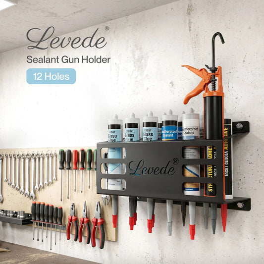 Levede 12 Hole Caulk Holder Wall Mount Silicone Sealant Tube Storage Rack Steel