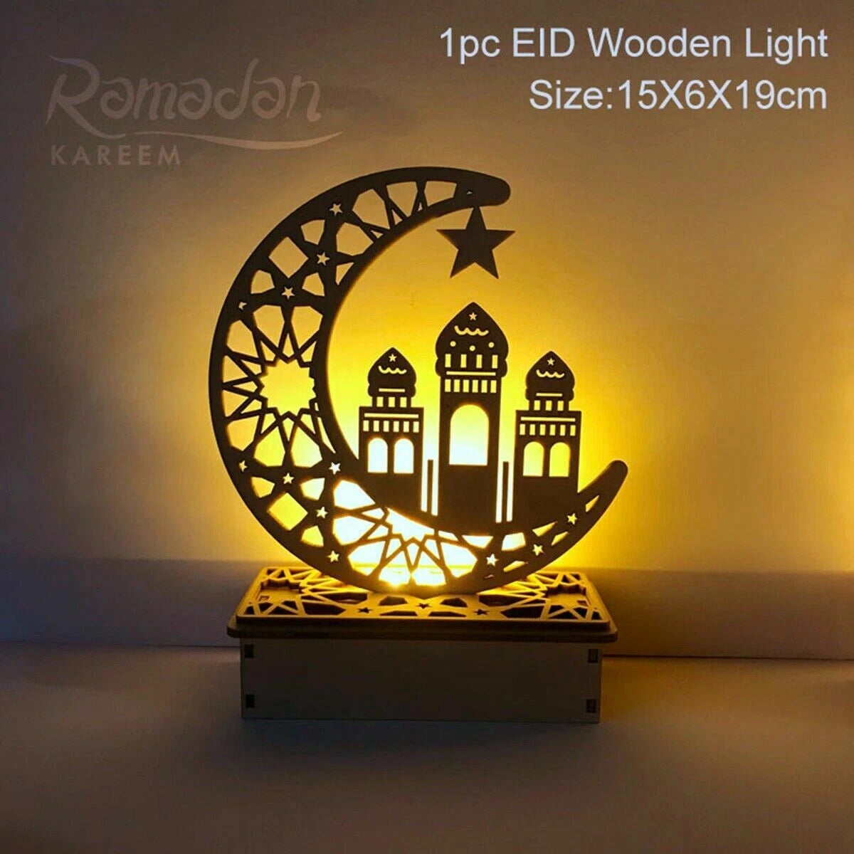 Ramadan Eid Mubarak Moon Castle LED Light Wooden Muslim Islamic Party Decoration