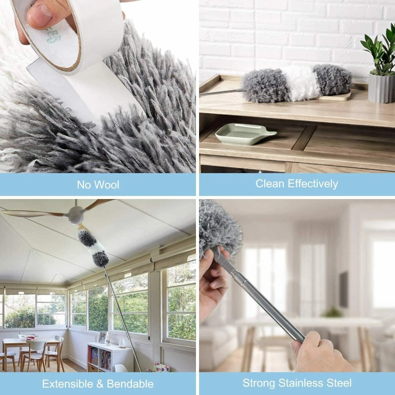 Duster Extendable Telescopic Microfibre Duster with Stainless Steel Pole