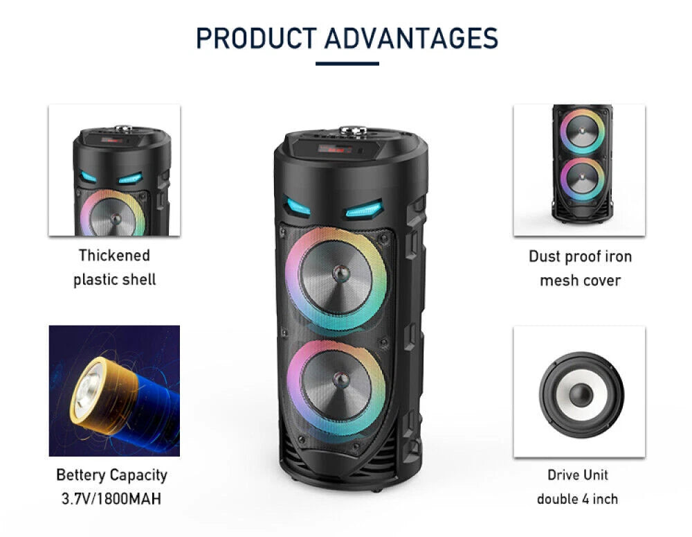 3000W Portable Bluetooth Party Speaker Sub Woofer Heavy Bass Sound System & MIC