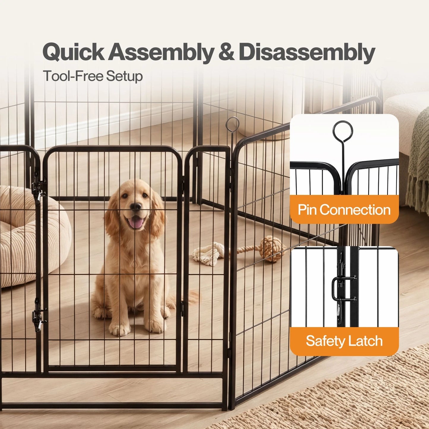 Pawz Dog Playpen 8-Panel Folding Dog Pen Steel Black