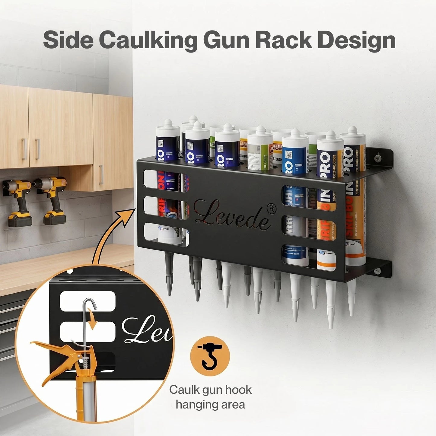 Levede 12 Hole Caulk Holder Wall Mount Silicone Sealant Tube Storage Rack Steel