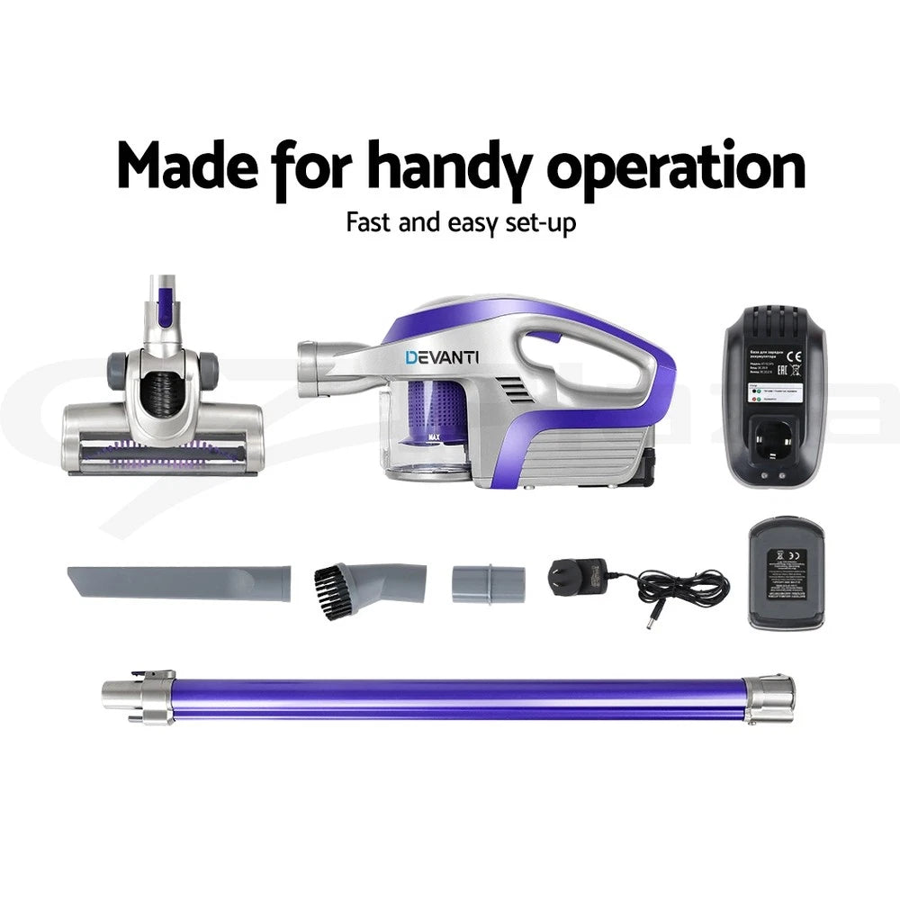Devanti Stick Vacuum Cleaner Handstick Vac Handheld Cordless 150W Purple