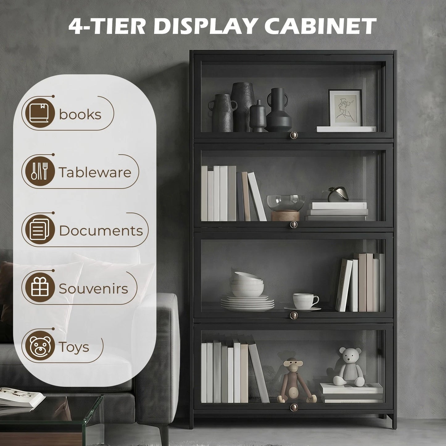 Display Cabinet Storage Shelves Clear Bookcase Wine Wood Rack Stand 3/4/5 Tier