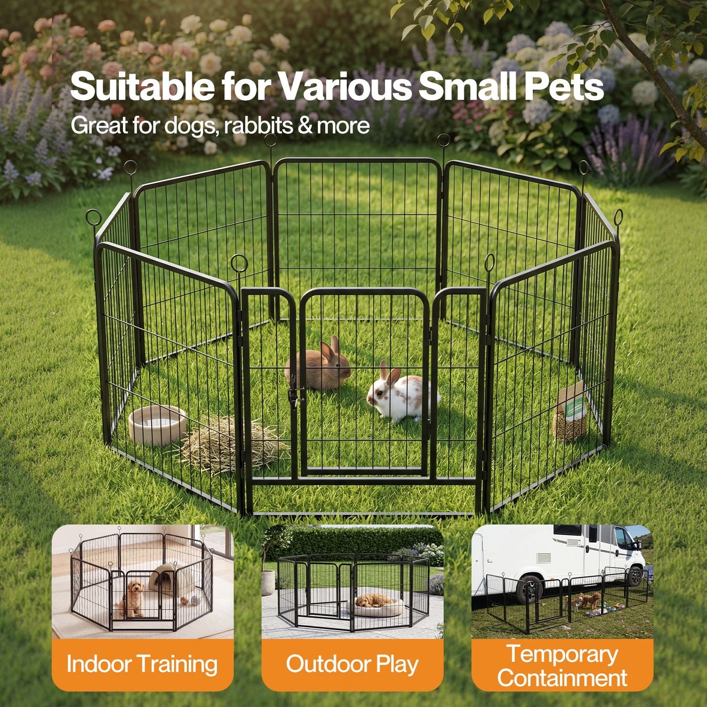 Pawz Dog Playpen 8-Panel Metal Dog Pen Tool-Free Foldable Puppy Crate Black