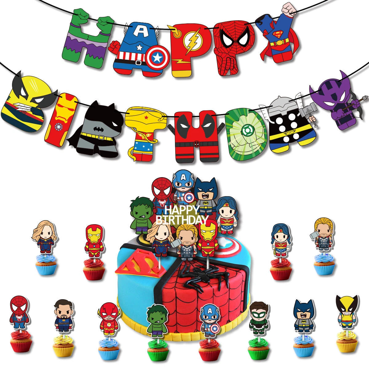 Superhero Marvel Avengers Party Supplies Balloons Banner Birthday Decorations