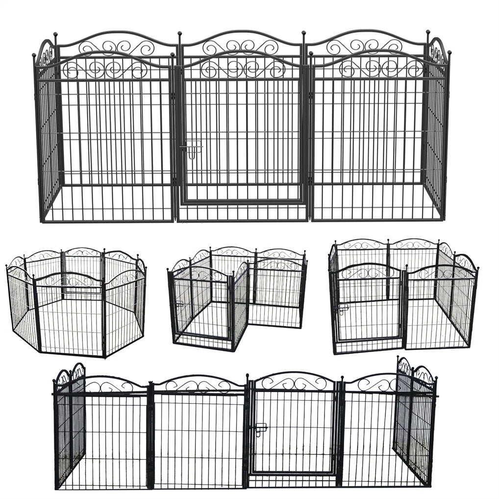 16/8 Panel Pet Playpen Heavy-duty Dog Cage w/ Lockable Door Exercise Fence Large
