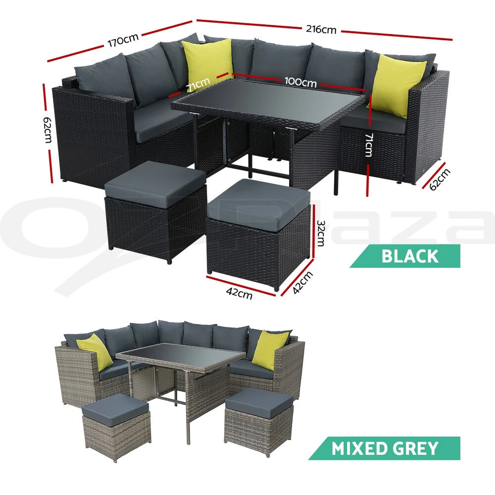 Gardeon 8 Seater Outdoor Dining Set Patio Table Chair Lounge Setting Wicker