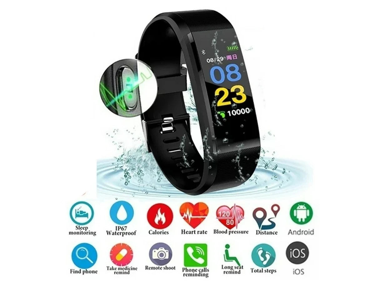 Bluetooth Fitness Tracker Smart Watch Heart Rate Monitor Step Counter Waterproof