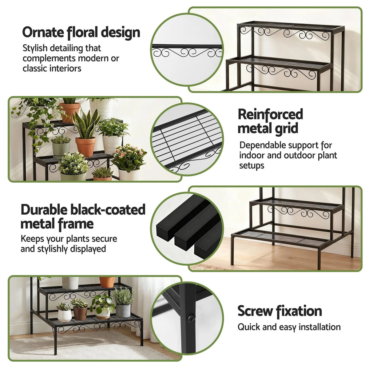 Artiss Plant Stand 3 Tier Metal Corner Plant Shelf Multiple Flower Holder Rack