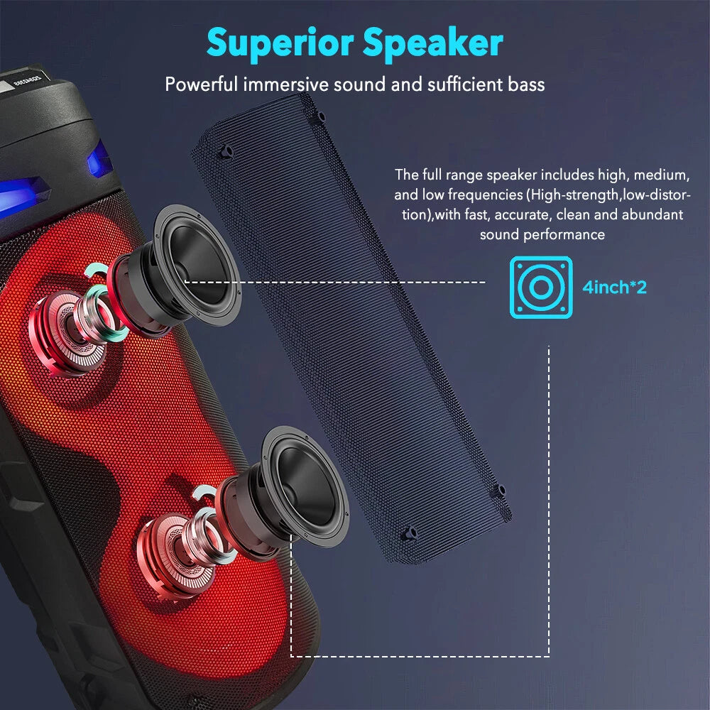 Portable Bluetooth Party Speaker Sub Woofer Heavy Bass 2000W Sound System & MIC