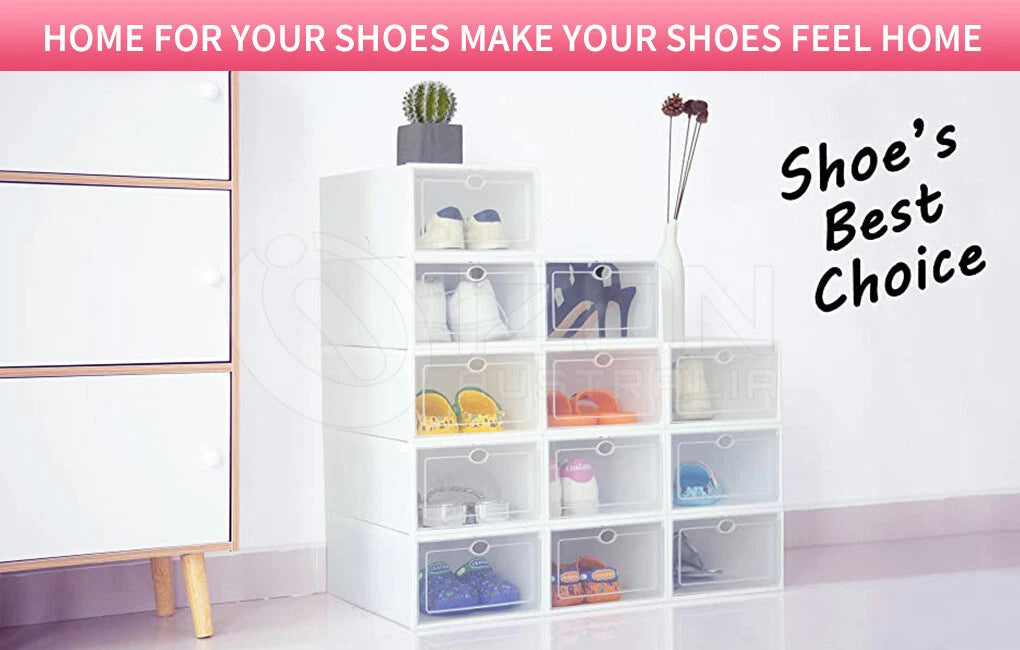 12Pcs Shoe Box Storage Case Clear Boxes Foldable Stackable Transparent Organizer