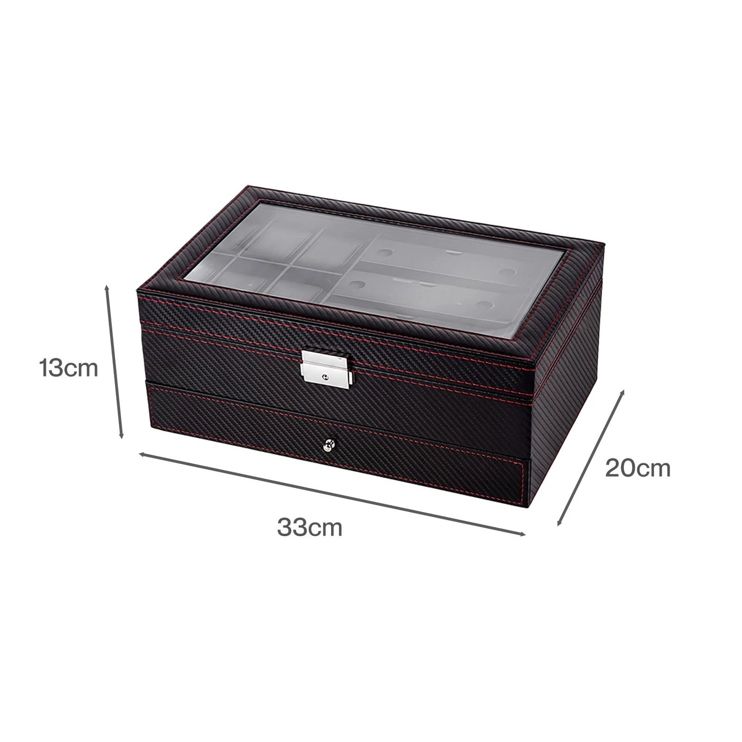 Watch Box 6 Slot Watch Case Jewelry Box PU Leather with Drawer Black