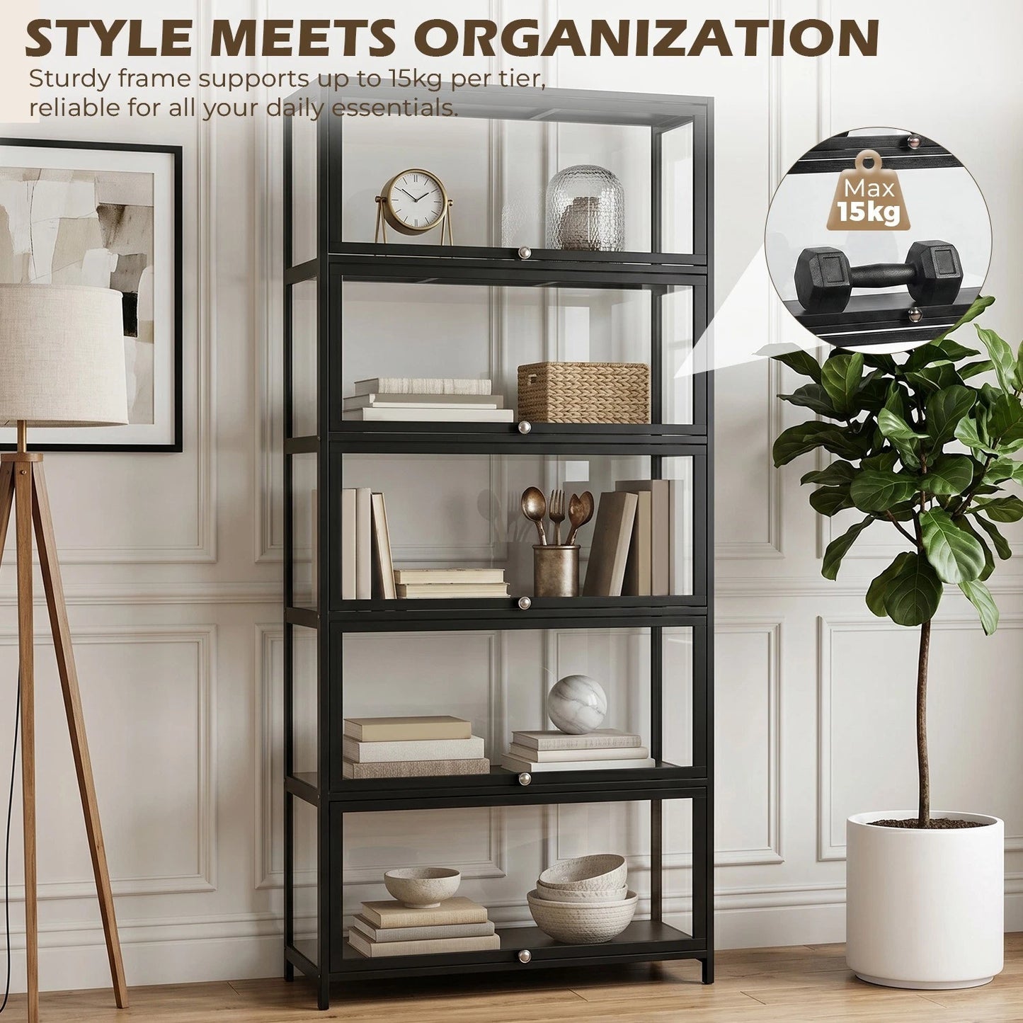 Display Cabinet Storage Shelves Clear Bookcase Wine Wood Rack Stand 3/4/5 Tier