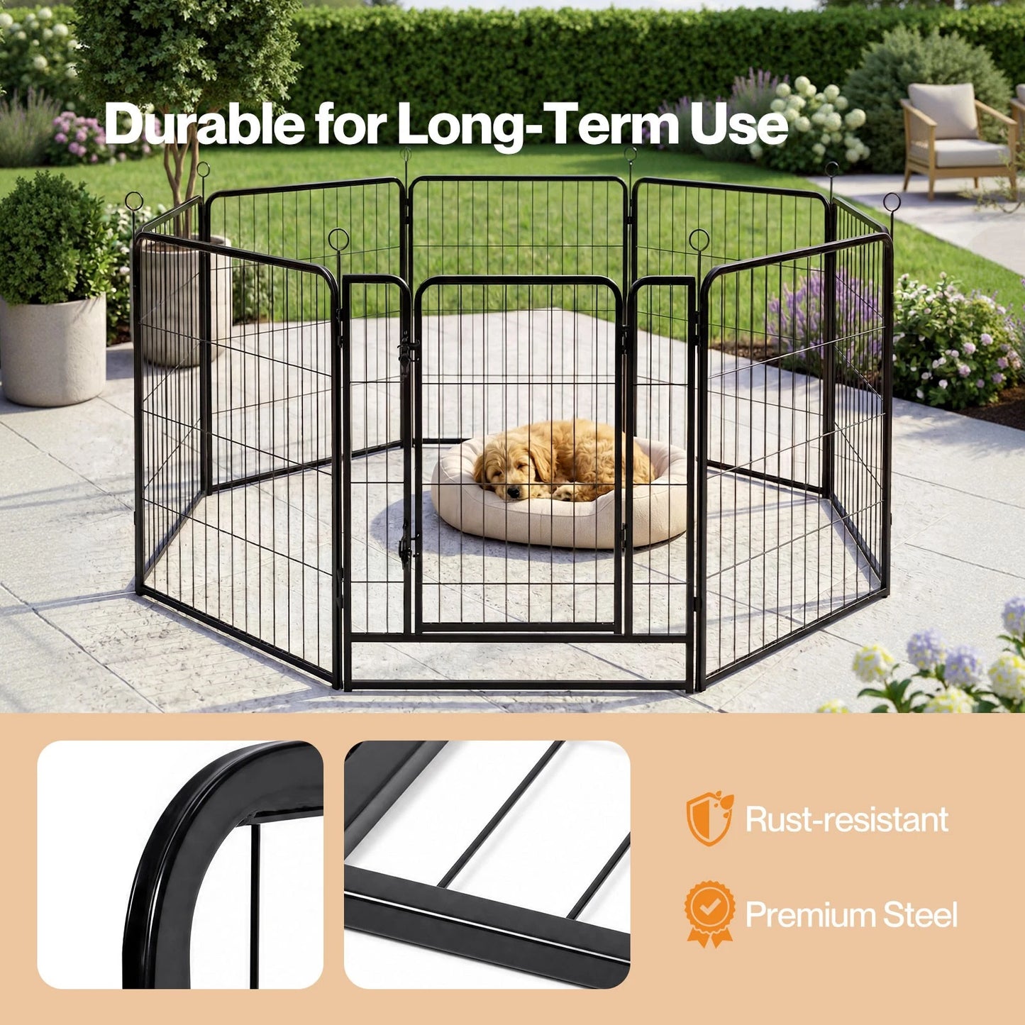 Pawz Dog Playpen 8-Panel Folding Dog Pen Steel Black