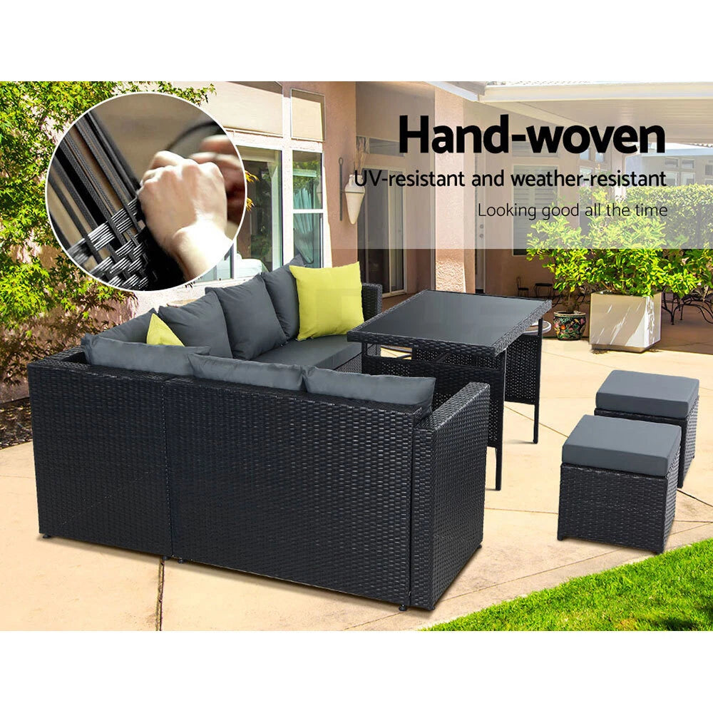 Gardeon 8 Seater Outdoor Dining Set Patio Table Chair Lounge Setting Wicker
