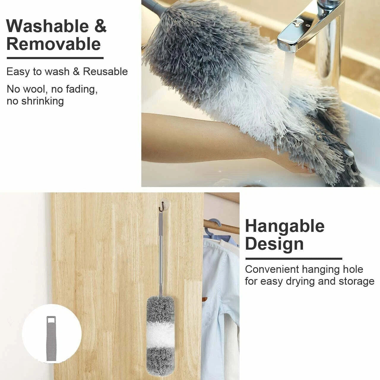 Duster Extendable Telescopic Microfibre Duster with Stainless Steel Pole