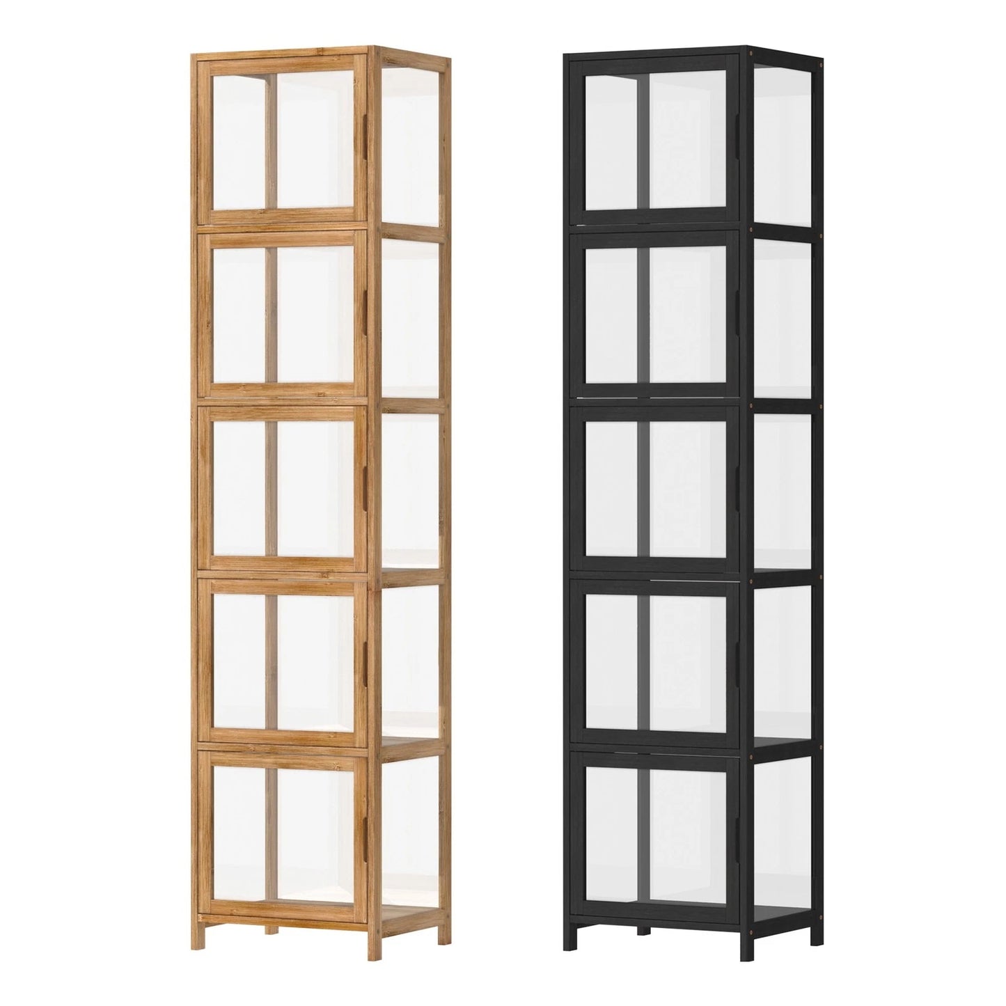 Oikiture Display Cabinet 5-Tier Slim Storage Shelves Clear Bookcase Rack