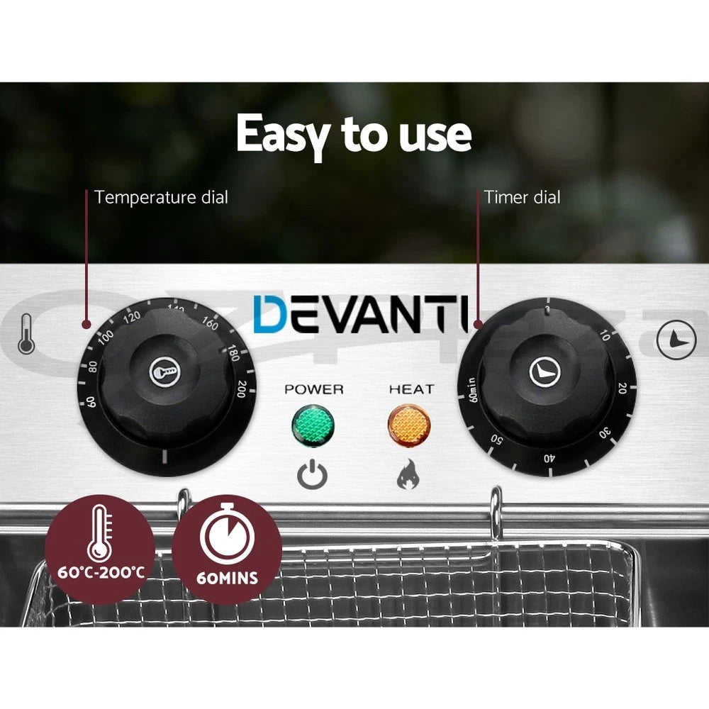 Devanti Commercial Electric Deep Fryer 10L Basket Chip Cooker Stainless Steel