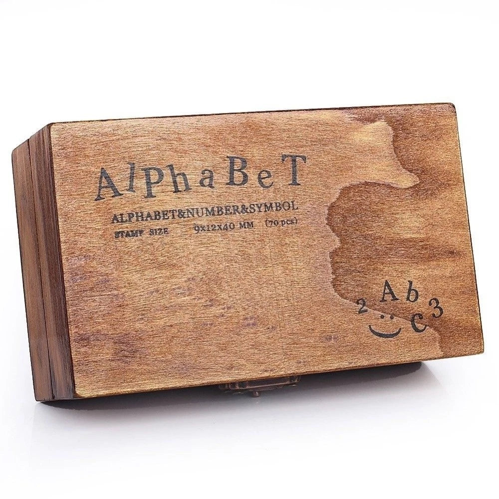 70 pcs / set Rubber Stamps Letter Number Alphabet Wooden Box Antique Vintage Kit