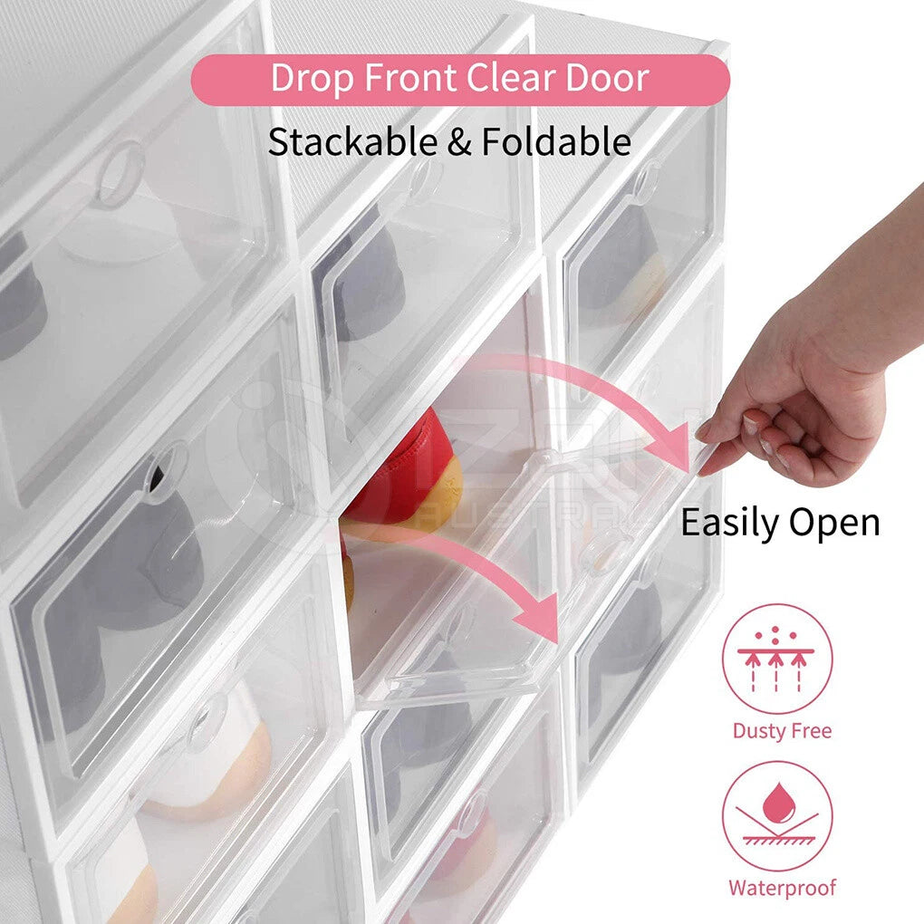 12Pcs Shoe Box Storage Case Clear Boxes Foldable Stackable Transparent Organizer