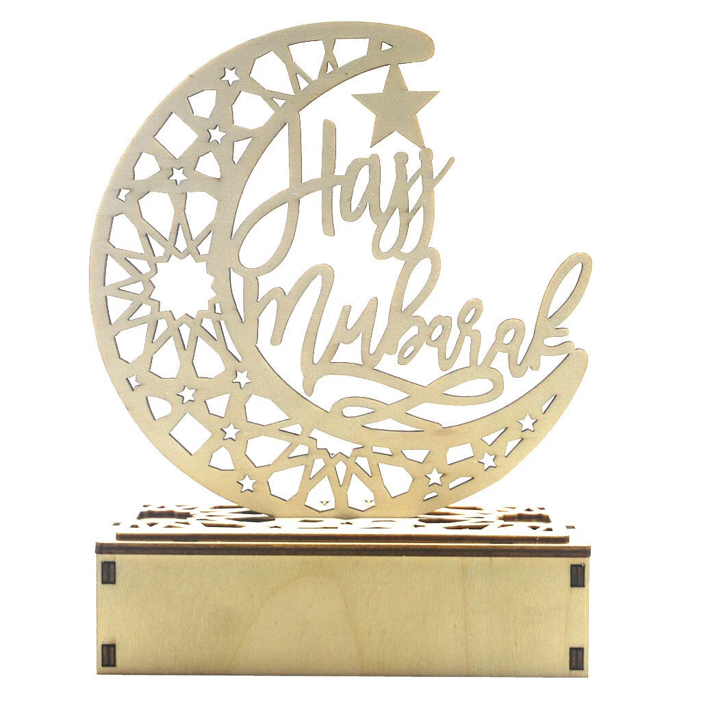 Ramadan Eid Mubarak Moon Castle LED Light Wooden Muslim Islamic Party Decoration
