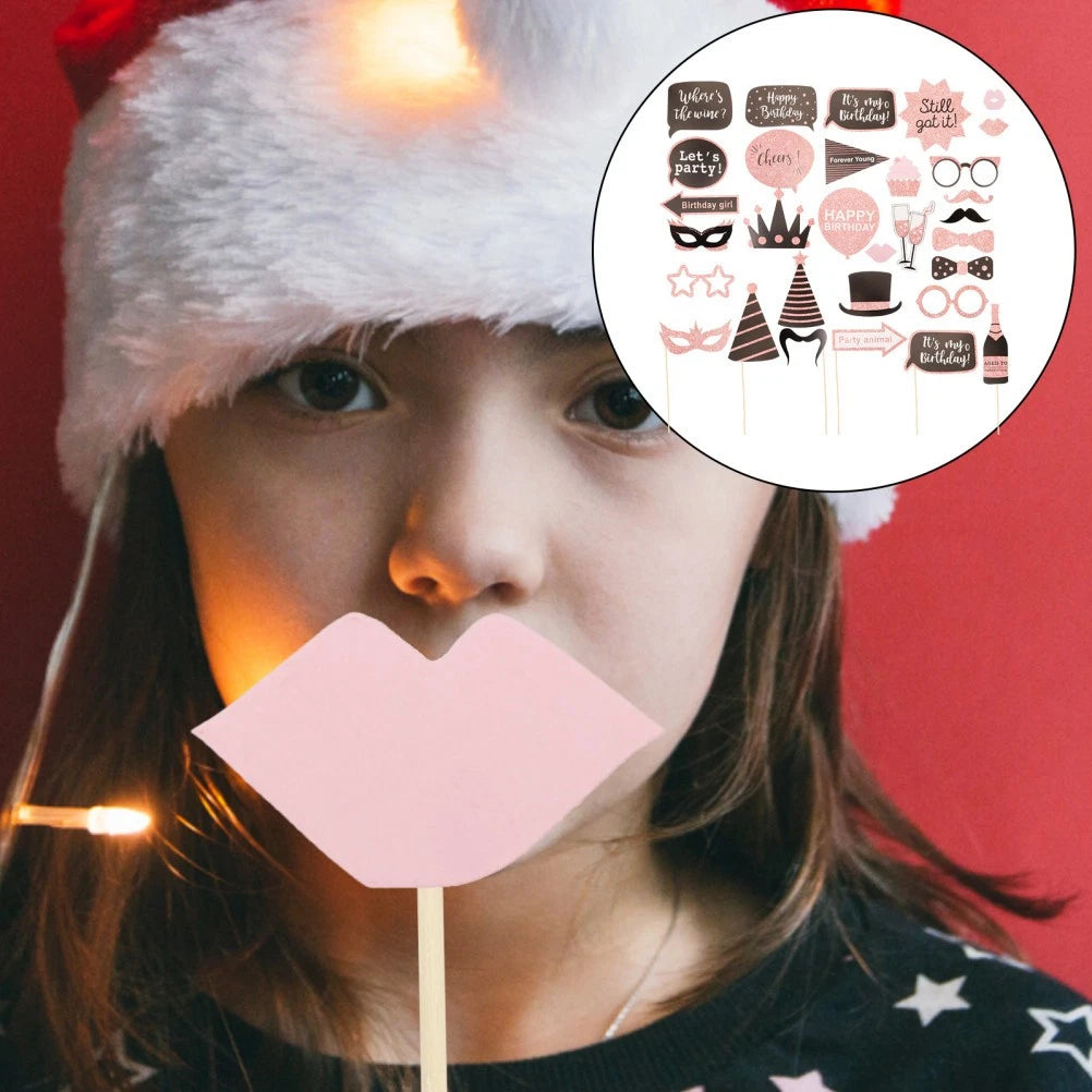 1 Set of Birthday Photo Booth Props Selfie Prop Party Supplies Decorations