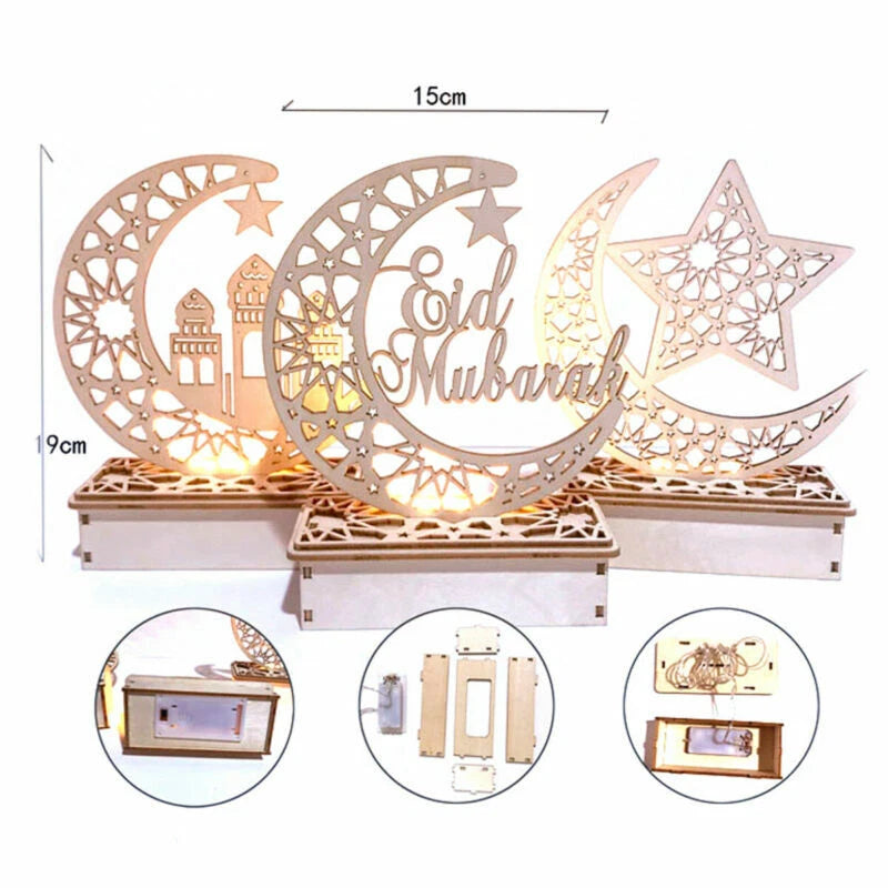 Ramadan Eid Mubarak Moon Castle LED Light Wooden Muslim Islamic Party Decoration