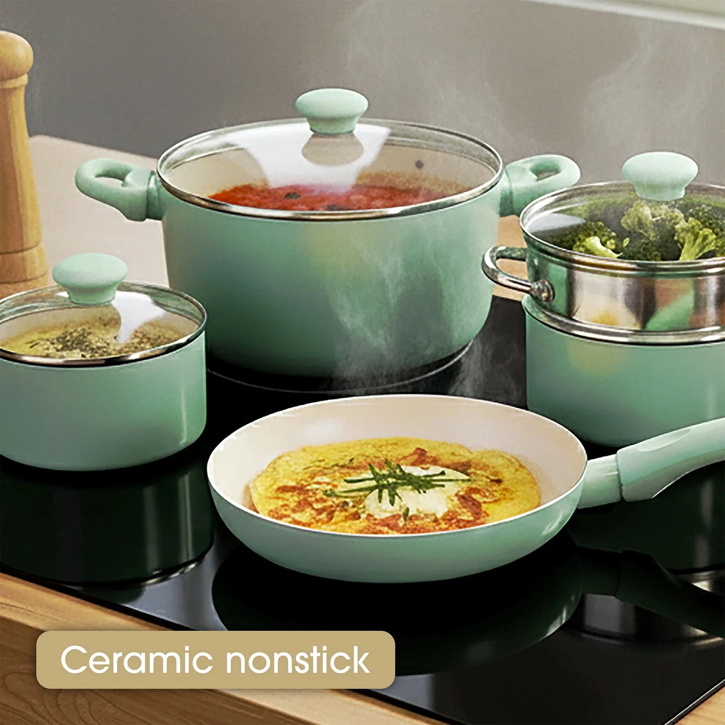 RACO SmartStart Ceramic Nonstick Induction 6 Piece Cookware Set With Pan Protect