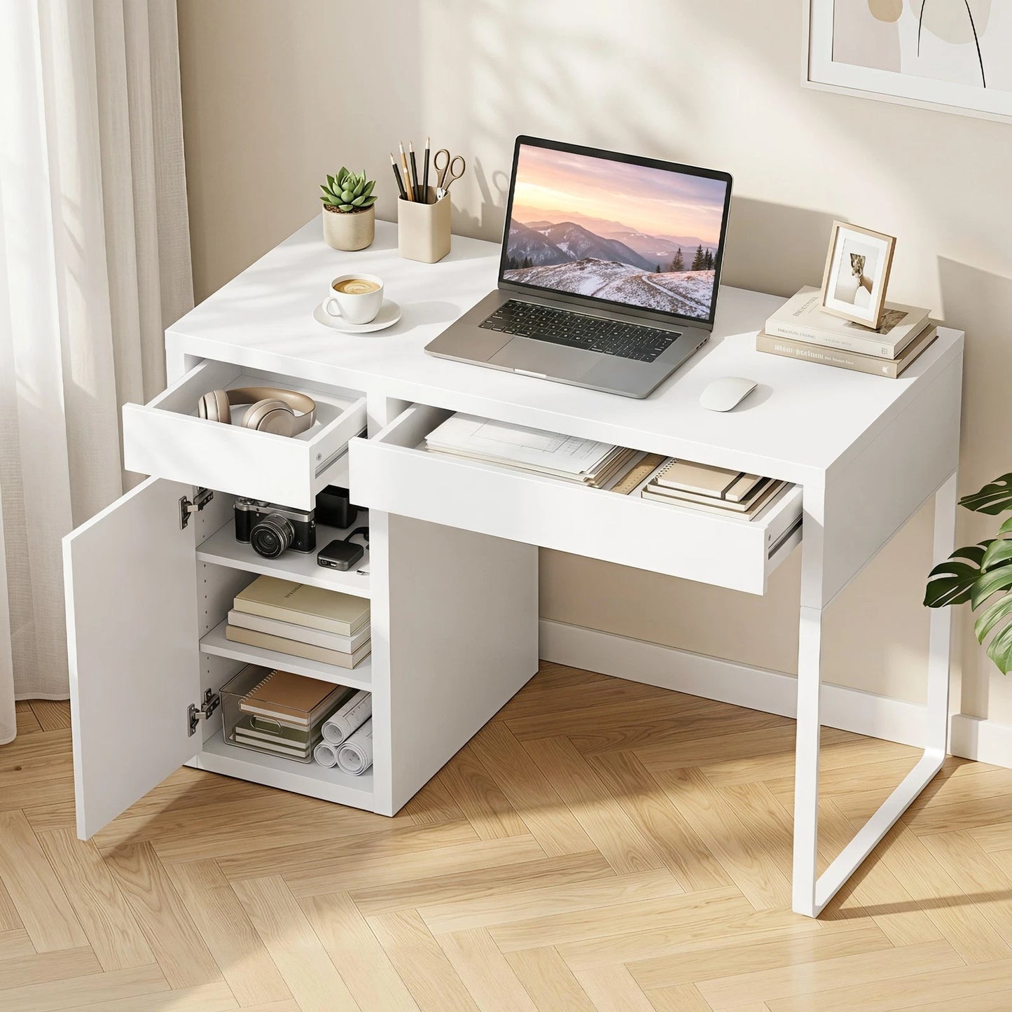 Artiss Computer Desk Drawer Cabinet Home Office Study Table White 105CM