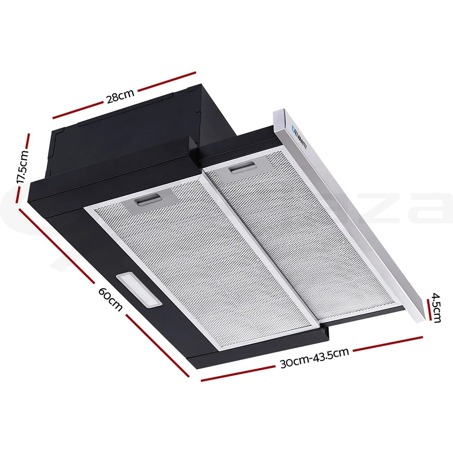 Devanti 600mm Range Hood 60cm Slide out Rangehood Kitchen Canopy Stainless Steel