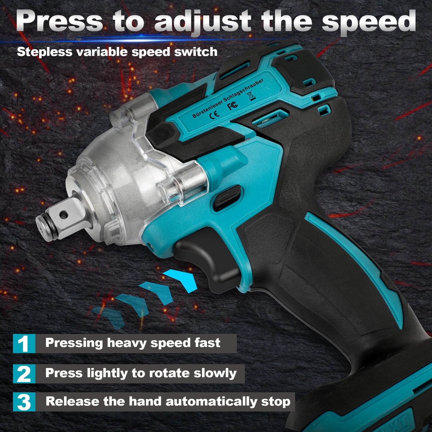 1/2" Electric Wrench Cordless Brushless Impact Rattle Gun Drill Kit + 2x Battery