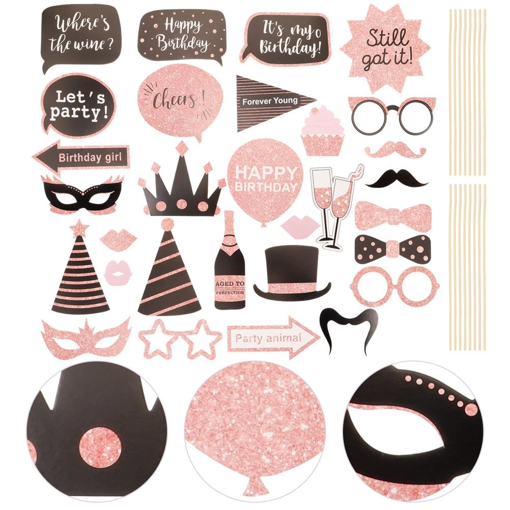 1 Set of Birthday Photo Booth Props Selfie Prop Party Supplies Decorations