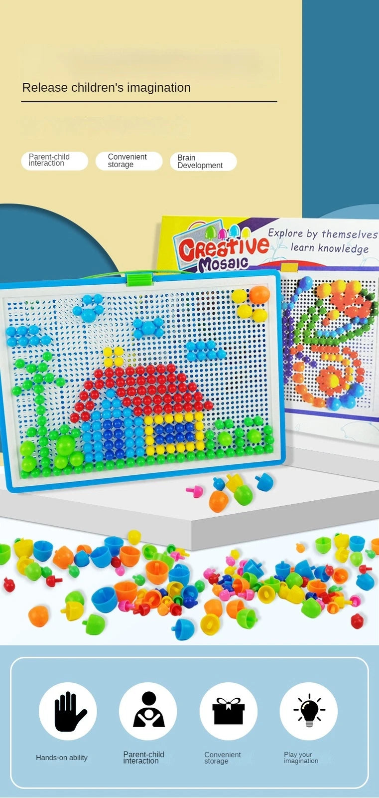 Kids Creative Children Puzzle Pegs Board 296 Educational Learning Toys DIY Gift