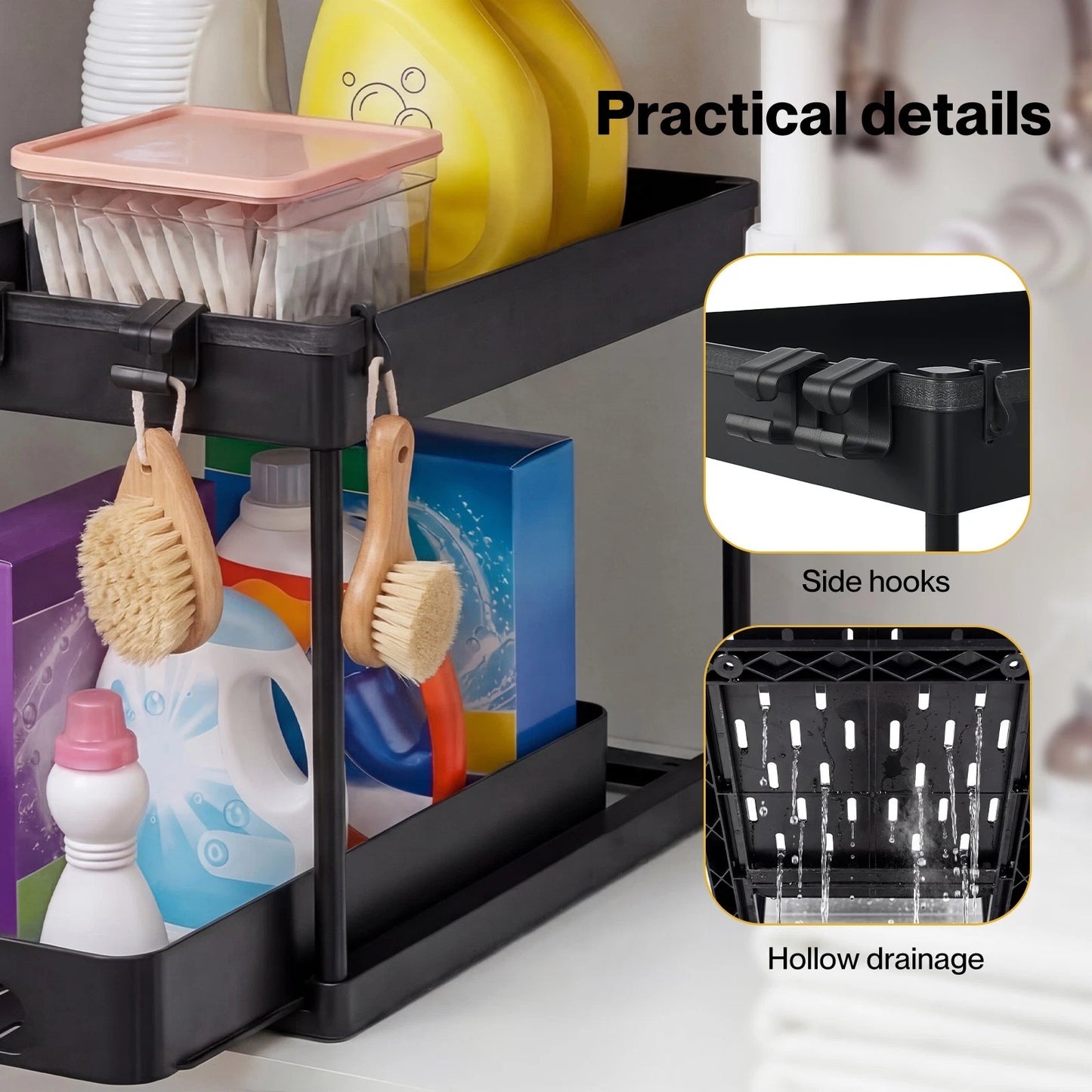 Toque 2 x Under Sink Organizer 2 Tiers Storage Sliding Drainage Kitchen Bathroom