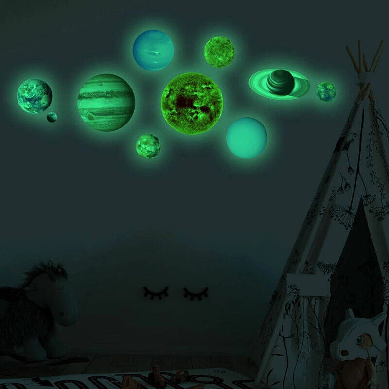 Glow In The Dark Solar System Wall Sticker 10 Planet Decal Kids Room Decor stars