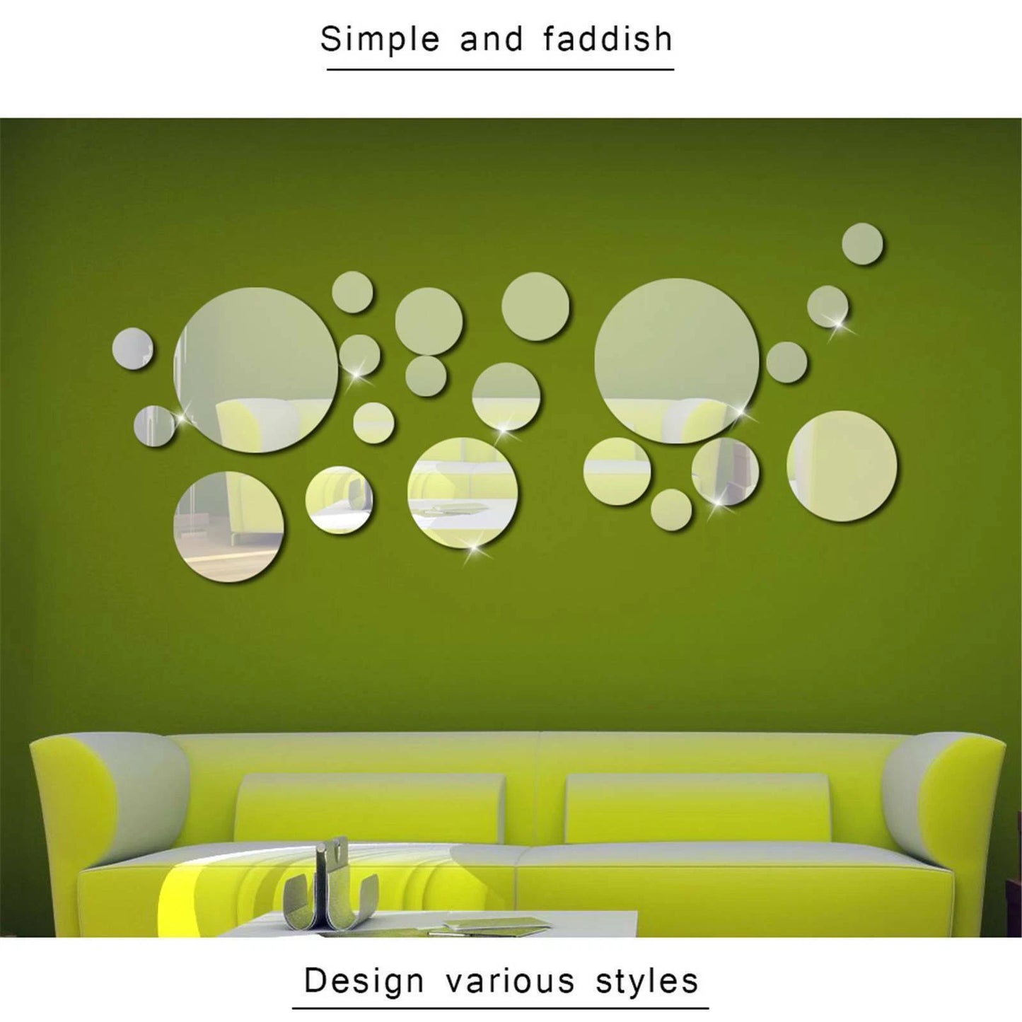 Circle Mirror Tiles Wall Stickers Art Decal Bedroom Silver DIY Home Art Decor